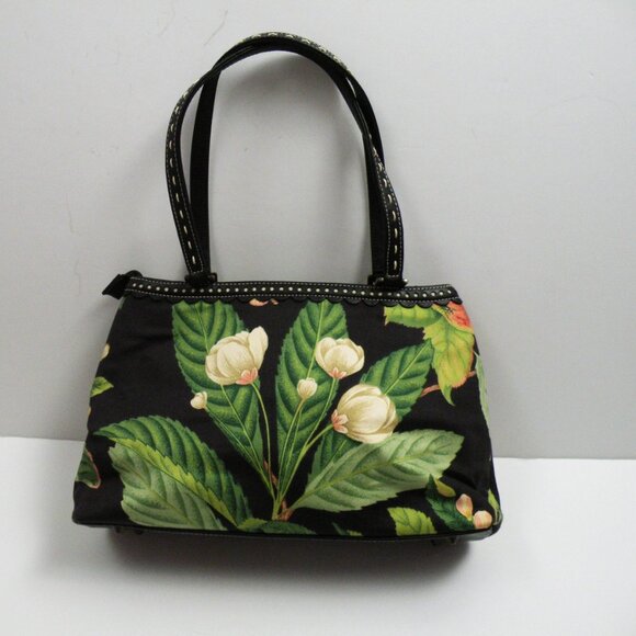 Vintage Isabella Fiore Cherry and Floral Beaded Topstitched Black Leather Bag - Picture 3 of 7
